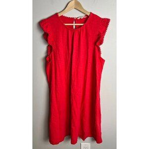 Boden Georgina Red Pom Ruffle Dress Flutter Sleeve Keyhole Back Size 20-22R Wm’s